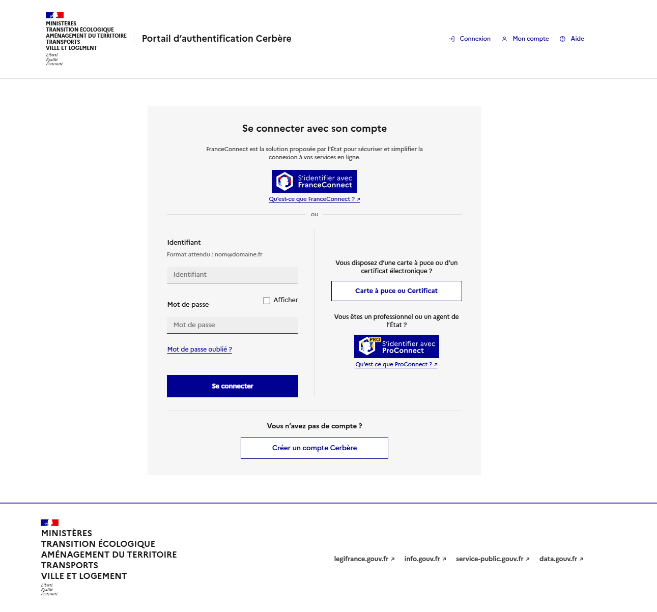 Page de connexion Cerbère