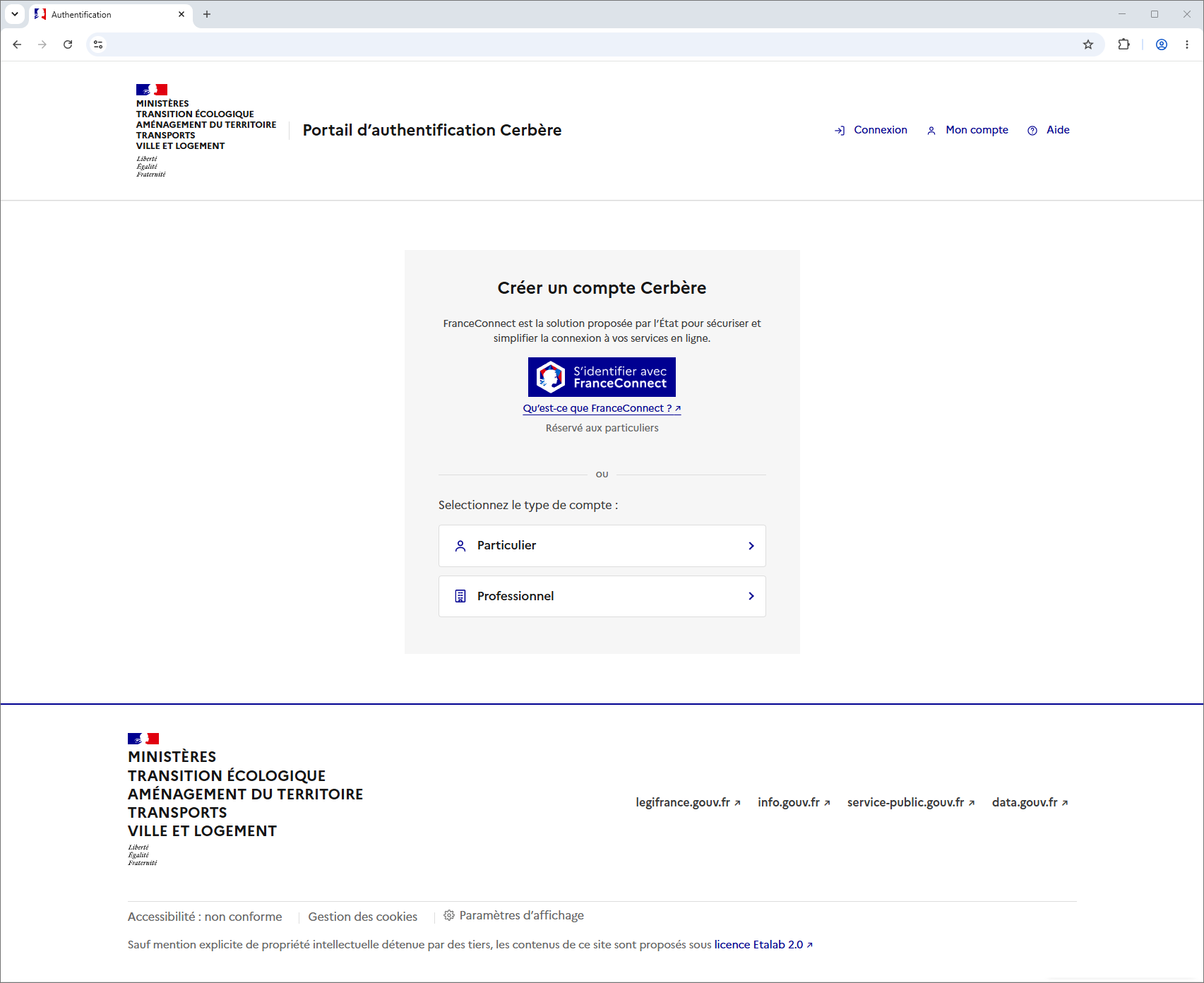 Choix du type de compte
