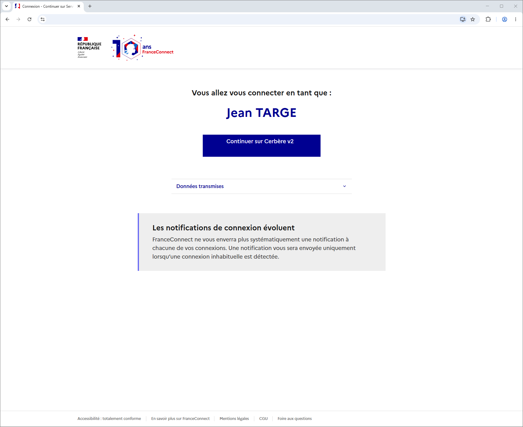 Confirmation FranceConnect