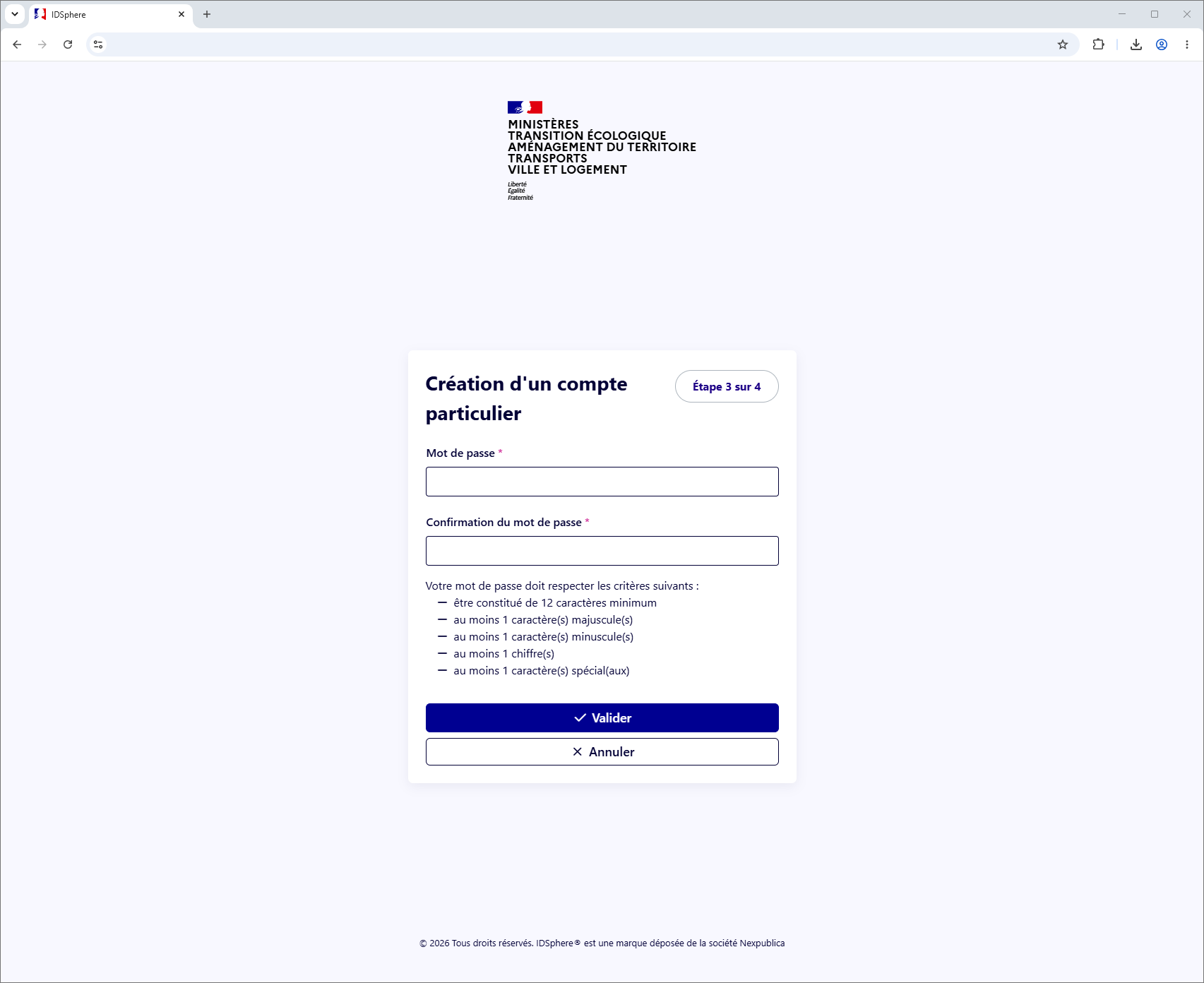 Définition du mot de passe