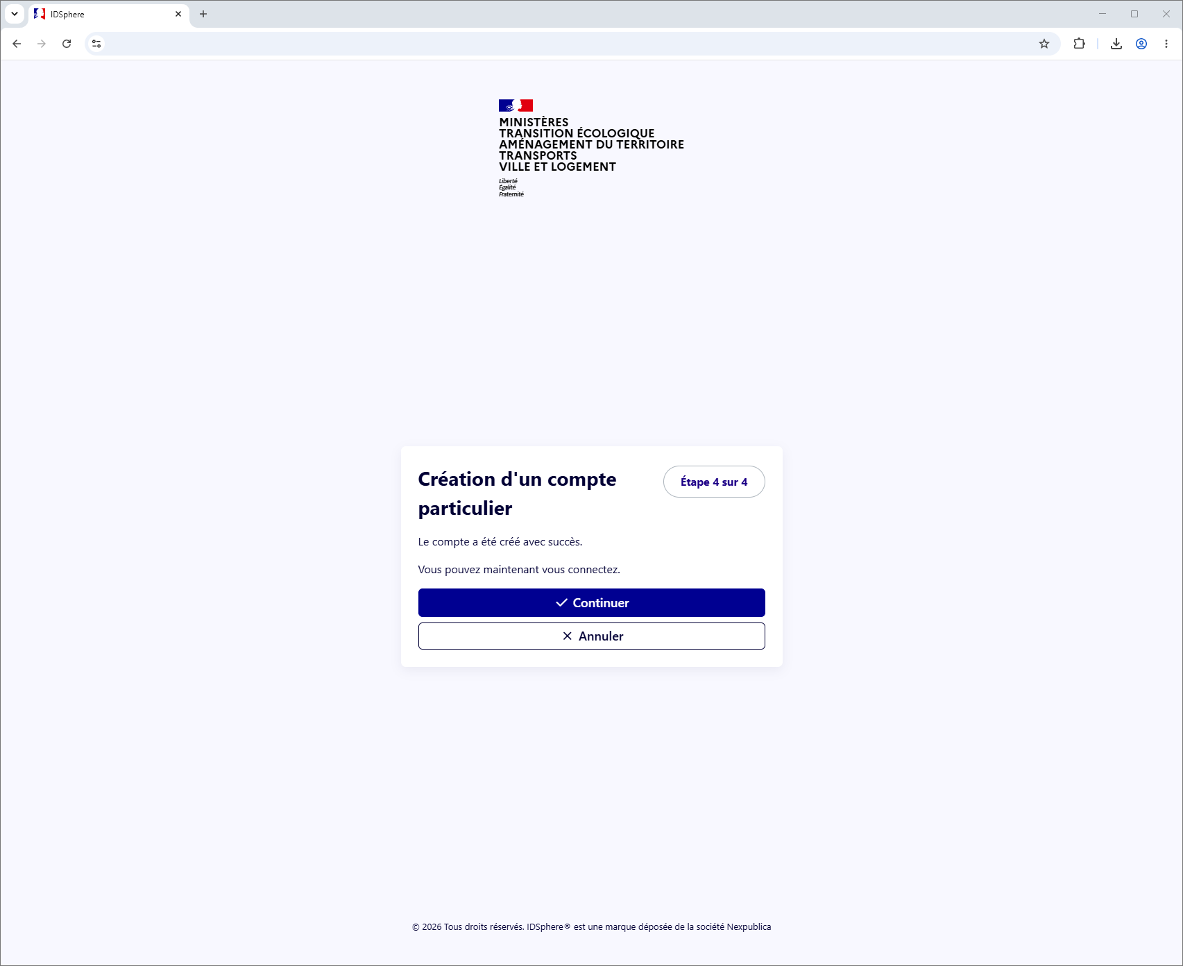 Confirmation de création du compte