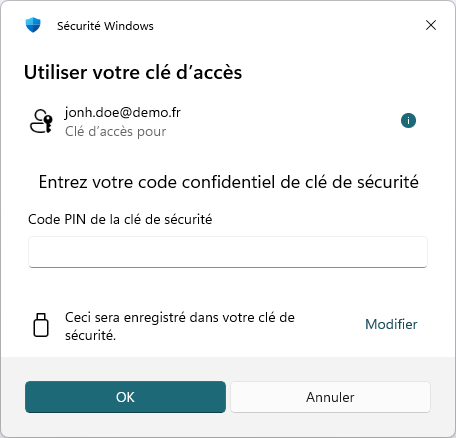 Saisie du code PIN